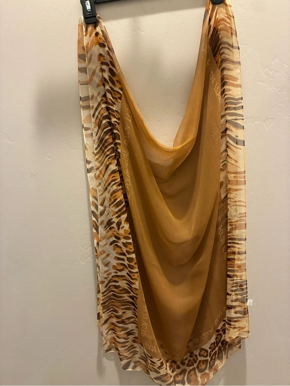 Animal Print 100% Silk Scarf in Camel and Cream